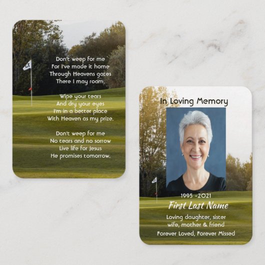 Carte De Visite Christian Memorial Photo Poem Golfer Golf Golf Gol (Devant / Derrière)