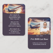 Carte De Visite Christian Memorial Pilot Airplane Flying Sunset (Devant / Derrière)