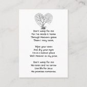 Carte De Visite Christian Memorial Tree of Life Heart Love (Dos)