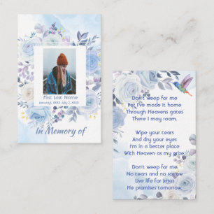 Carte De Visite Christian Memory Keepsaké Hummingbird Roses bleus