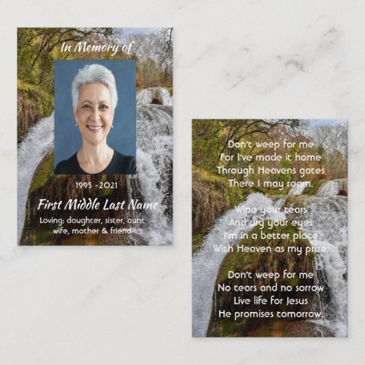 Carte De Visite Christian Waterfall Landscape Memorial Keepsake (Devant / Derrière)