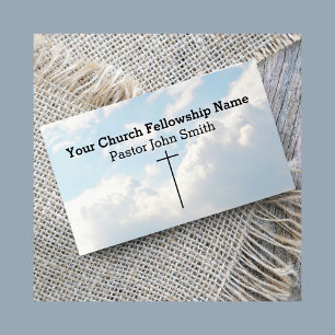 Carte De Visite Christian White Fluffy Nuages Sky Cross Church