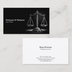 Carte De Visite Chrome noir & blanc Échelle de justice sur noir