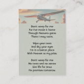 Carte De Visite Chrstian Memorial Keepsakes Pilot Airplane Sunset (Dos)