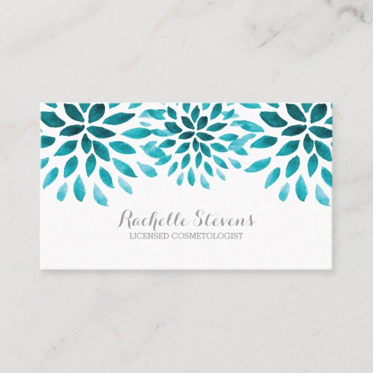 Carte De Visite Chrysanthèmes turquoise (Devant)