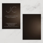 Carte De Visite Chubby moderne sépia brun monogramme professionnel (Devant / Derrière)