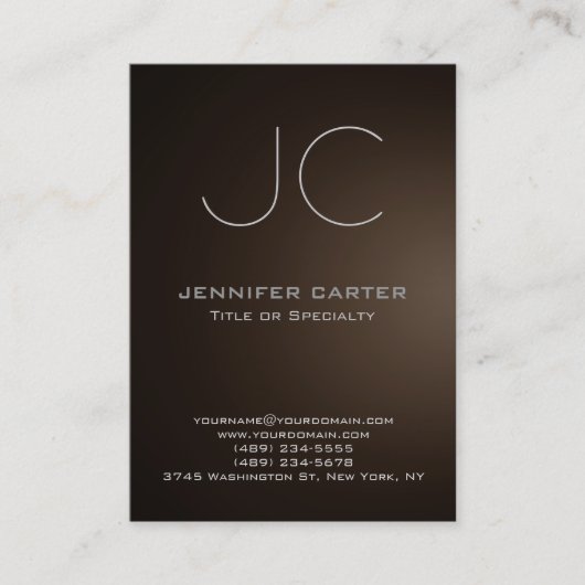 Carte De Visite Chubby moderne sépia brun monogramme professionnel (Devant)