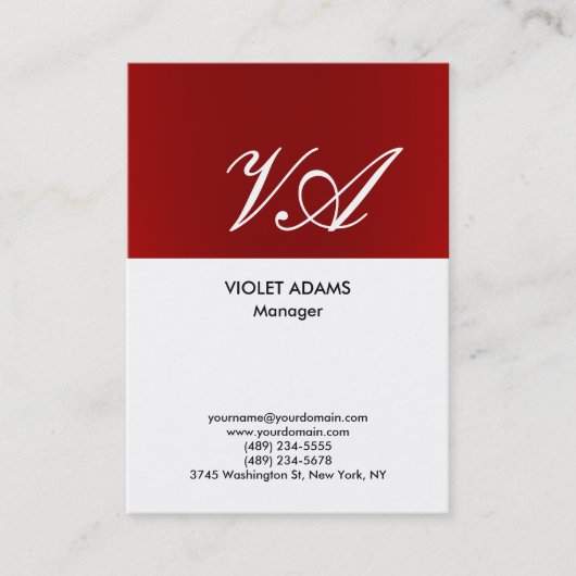 Carte De Visite Chubby rouge blanc monogramme professionnel modern (Devant)