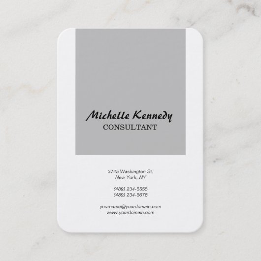 Carte De Visite Chubby Vertical Moderne Simple Gris Blanc Script (Devant)