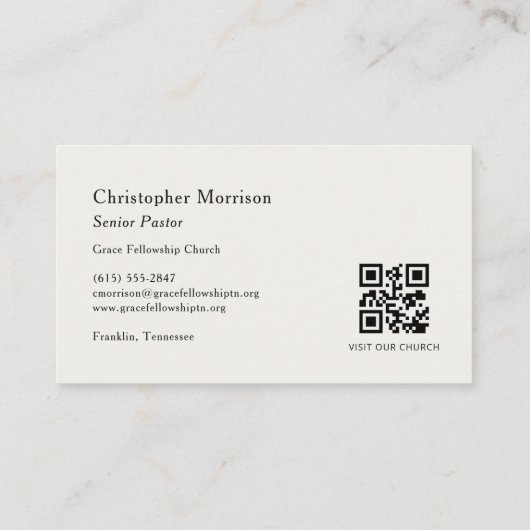 Carte De Visite Church Pastor QR Code (Dos)