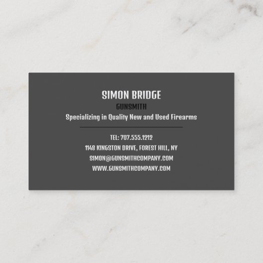 Carte De Visite Cible d'arme, Forge, Gunsmith, Gunstore (Dos)