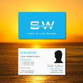 Carte De Visite Ciel bleu clair blanc avec Monogramme et photo