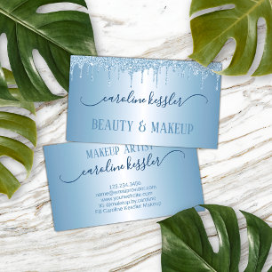 Carte De Visite Ciel Bleu Hivernal Argent Pailleté qui Dégouline