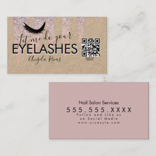 Carte De Visite CILLES CODE QR Paillettes Roses Gouttes Rustique 