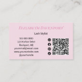 Carte De Visite Cils Code QR d'icône sociale de script Rose Pâle N (Dos)