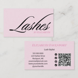 Carte De Visite Cils Code QR d'icône sociale de script Rose Pâle N