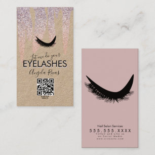 Carte De Visite Cils CODE QR Paillettes Roses qui dégoulinent Rust