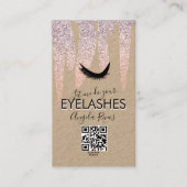 Carte De Visite Cils CODE QR Paillettes Roses qui dégoulinent Rust (Devant)