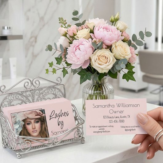Carte De Visite Cils de photo de script noir rose Blush