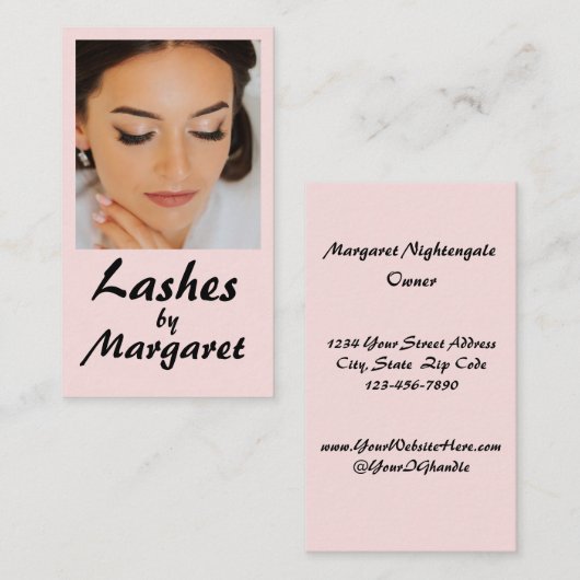 Carte De Visite Cils de photo de script noir rose minimal blush (Devant / Derrière)
