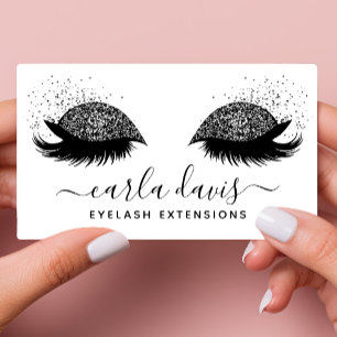 Carte De Visite Cils en paillettes noirs de script de signature