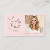 Carte De Visite Cils et Sourcils Code QR Photo Écriture Rose Gênée (Devant)