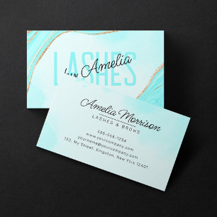 Carte De Visite Cils et Sourcils Pastel Aqua Gold Glitter Agate