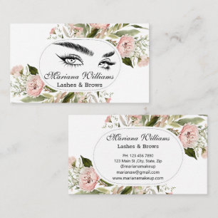 Carte De Visite cils et sourcils rose floral blanc moderne élégant