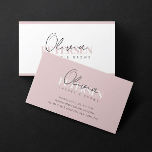 Carte De Visite Cils et Sourcils Tendance Blanc Rose Minimaliste É