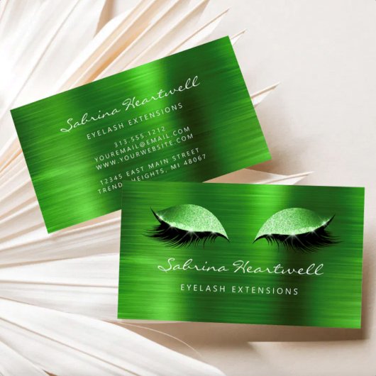 Carte De Visite Cils Extensions Paillettes Vert Métallisé