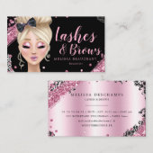 Carte De Visite Cils Luxe de noir de rose de parties scintillantes (Devant / Derrière)