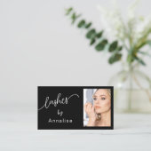 Carte De Visite Cils Minimal Noir Blanc Script Photo (Debout devant)