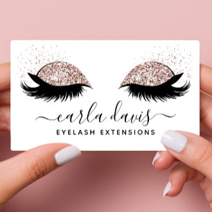 Carte De Visite Cils Paillettes Rose Gold Écriture Manuscrit
