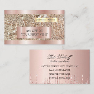 Carte De Visite Cils & Sourcils Microblading Paillettes Rose & Arg