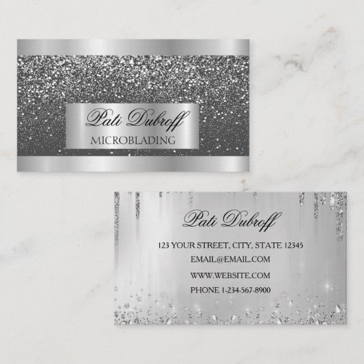 Carte De Visite Cils & Sourcils Microblading Paillettes Rose et Ar (Devant / Derrière)
