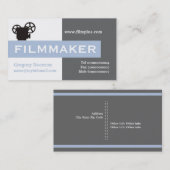 Carte De Visite Cinéaste gris, blanc, acier bleu accrocheur (Devant / Derrière)