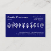 Carte De Visite Cinq arbres - Blanc sur bleu foncé (Dos)