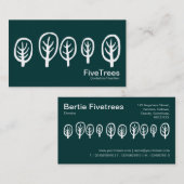 Carte De Visite Cinq arbres - Blanc sur Turquoise foncé (Devant / Derrière)