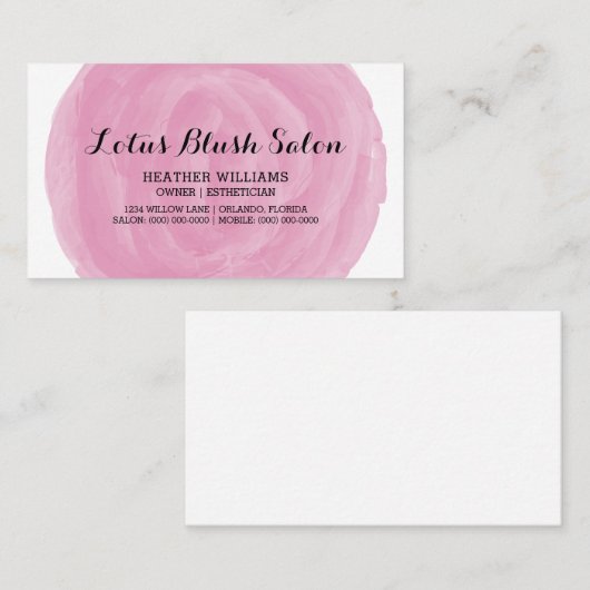 Carte de visite circulaire d'aquarelle rose (Devant / Derrière)