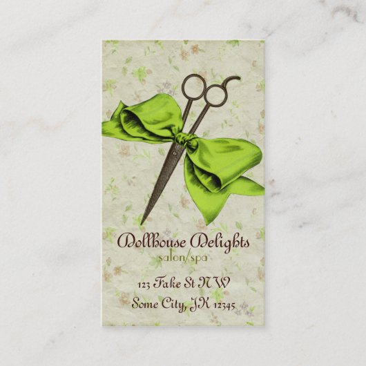 Carte De Visite cisaillements verts floraux d'arc de coiffeur (Devant)