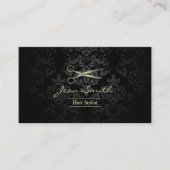 Carte De Visite Ciseau Antique Black & Gold Damask Hair Stlist (Devant)