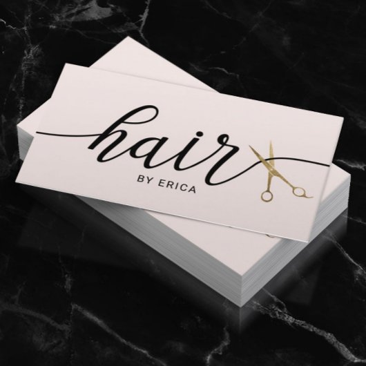 Carte De Visite Ciseau Or Elegant Blush Pink Typographie Cheveux