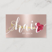 Carte De Visite Ciseau Salon de cheveux & Typographie Fleur Rose O (Devant)