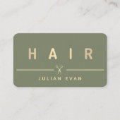 Carte De Visite Ciseaux à cheveux élégants dorés Coiffeur Vert sau (Devant)