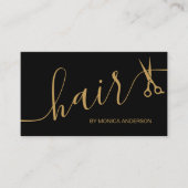 Carte De Visite Ciseaux à cheveux en or noir de luxe Code QR (Devant)