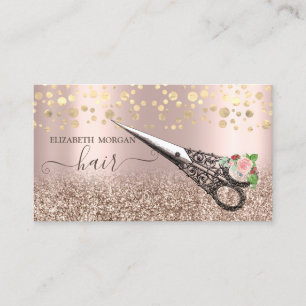 Carte De Visite Ciseaux à confettis vintage rose gold pailletés