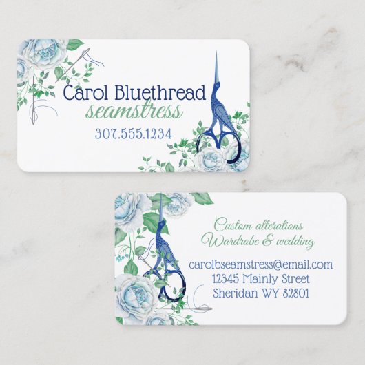 Carte De Visite Ciseaux à coudre à cigogne d'oiseaux couturières c (Devant / Derrière)