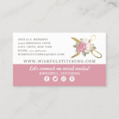 Carte De Visite Ciseaux à coudre d'or Shabby Floral médias sociaux (Dos)