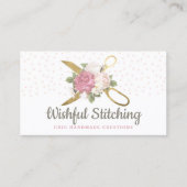 Carte De Visite Ciseaux à coudre d'or Shabby Floral médias sociaux (Devant)