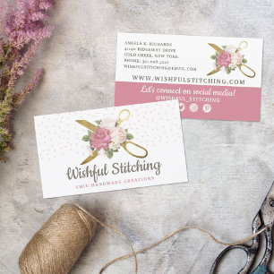 Carte De Visite Ciseaux à coudre d'or Shabby Floral médias sociaux